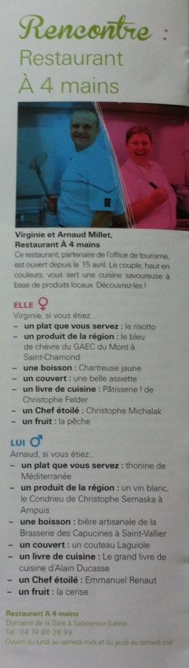 Presse - Restaurant A 4 Mains - restaurant SALAISE-SUR-SANNE