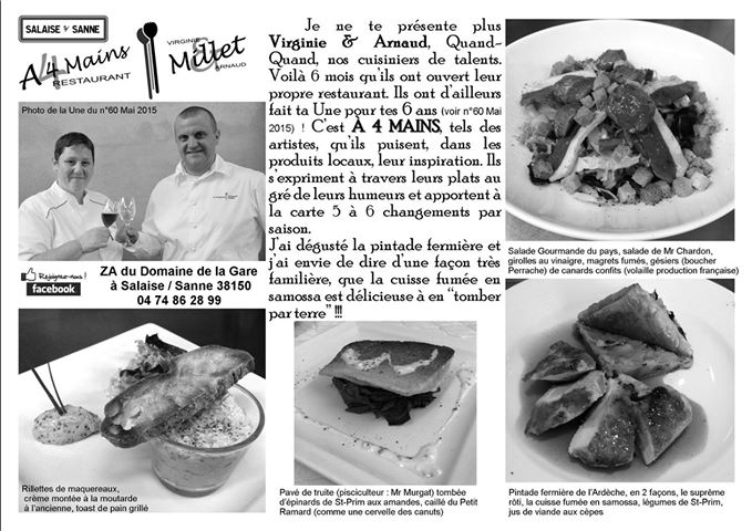 Presse - Restaurant A 4 Mains - restaurant SALAISE-SUR-SANNE