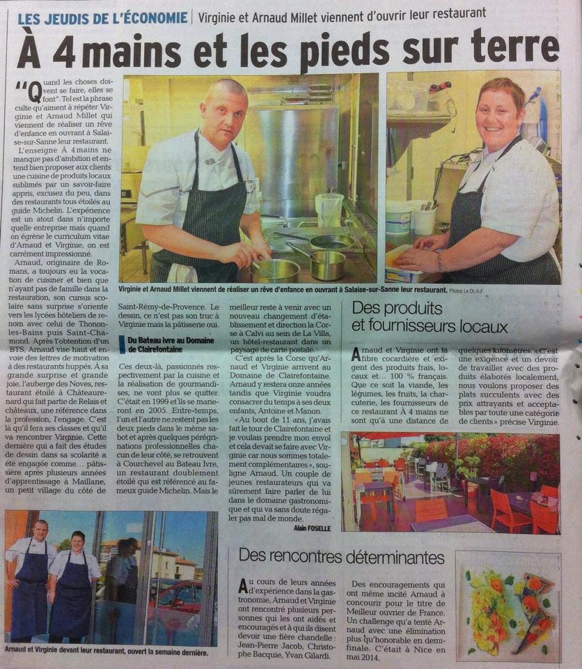 Presse - Restaurant A 4 Mains - restaurant SALAISE-SUR-SANNE